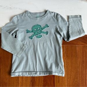Mini Boden Boys Long Sleeve Appliqué Green Skull Long Sleeve Shirt 7/8 Y